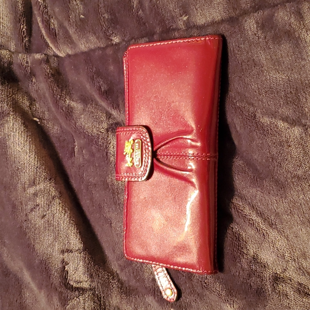 Coach burgundy patent leather wallet